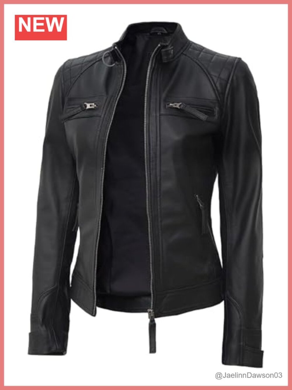 Womens Genuine Lambskin Leather Jacket Cafe Racer Quilted Biker Moto Coat